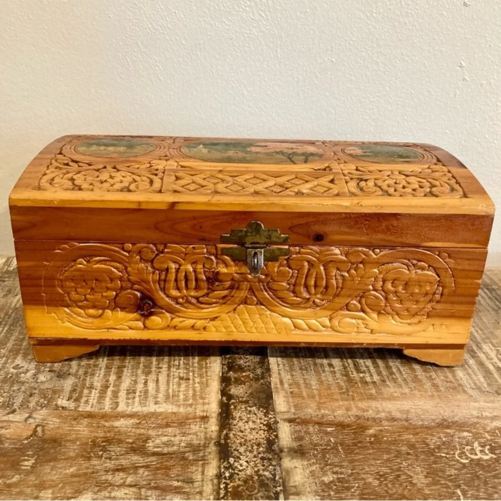 Scenic Carved Wood Box Document Box Glove Box Box Decorative Jewelry Box